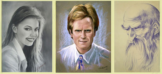 Рисунки портретов в разных техниках и различными материалами