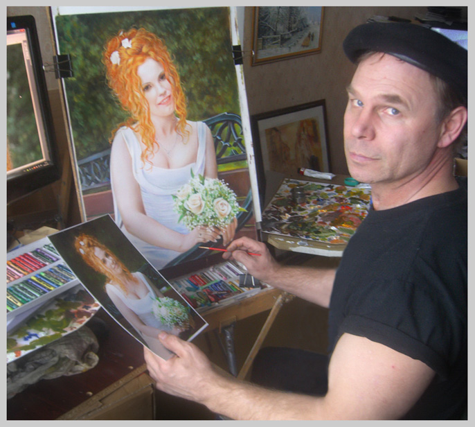 Яков Пульнов рисует портрет по фото