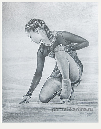 Юлия Липницкая Олимпийская чемпионка по фигурному катанию. Портрет нарисован карандашом.